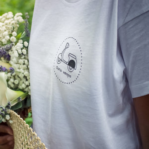 t-shirt femme coton bio blanc vespa