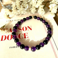 Bracelet femme - Amethyste & Agate noire 6 mm
