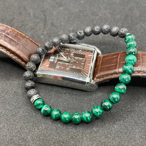 bracelet homme pierre verte et noire argent 