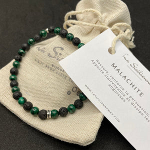 bracelet malachite verte et pierre de lave homme