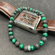 Charger l&#39;image dans la galerie, bracelet malachite verte et pierre de lave homme