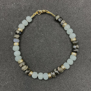 Bracelet femme - Amazonite, opale grise et or 14 carats