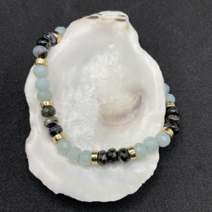 Bracelet femme - Amazonite, opale grise et or 14 carats