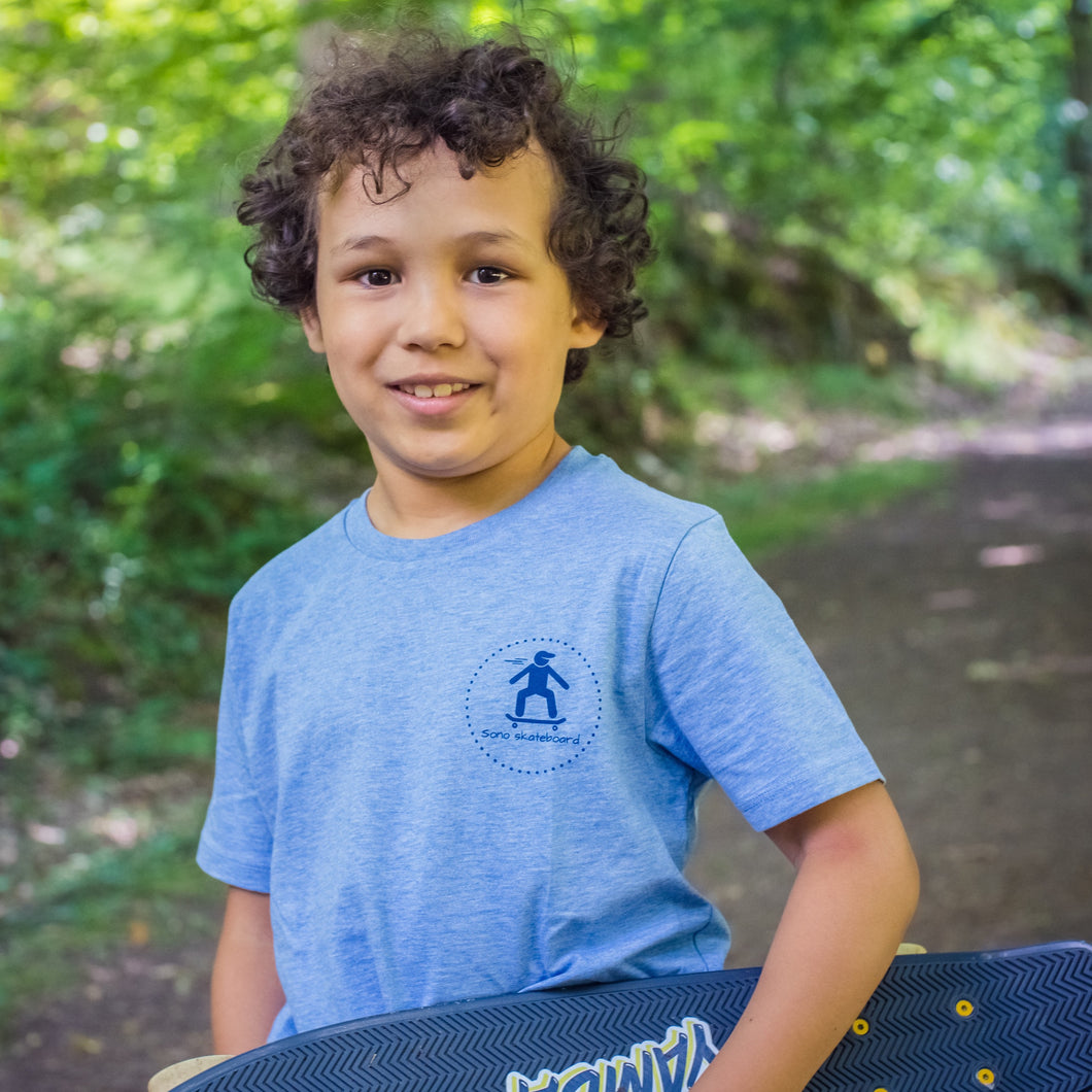 t-shirt enfant skateboard bleu coton bio