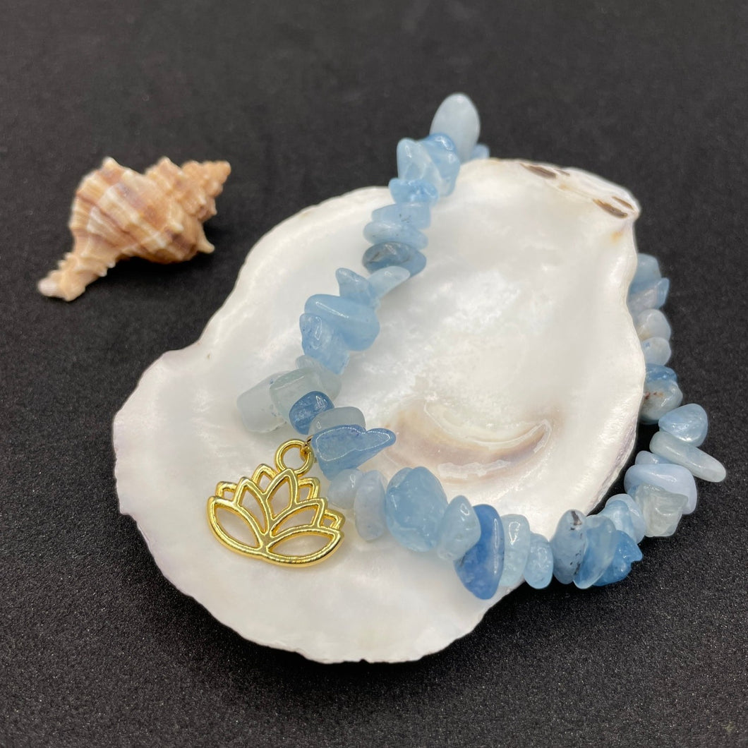bracelet Aiguemarine bleu clair femme fleur de lotus