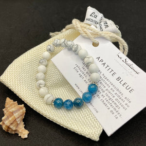 bracelet femme pierre bienfaisante bleue et blanche argent