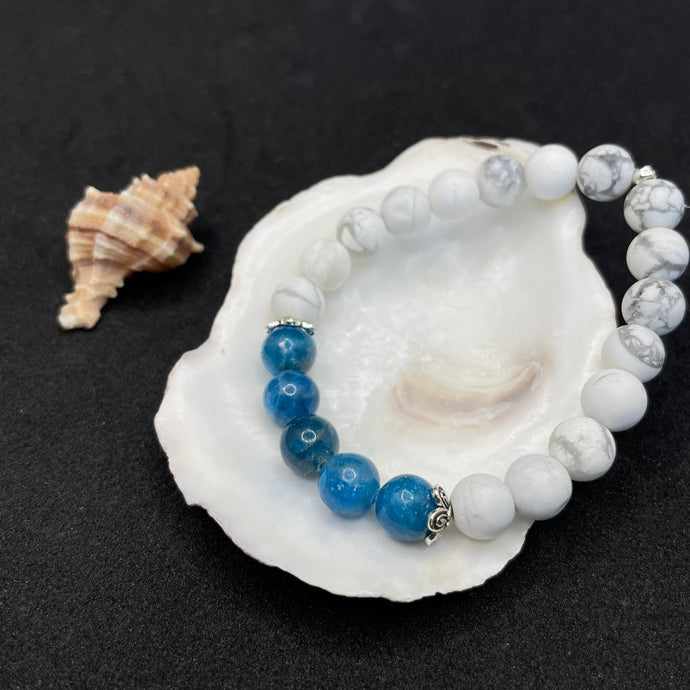 bracelet femme pierre bienfaisante bleue et blanche argent