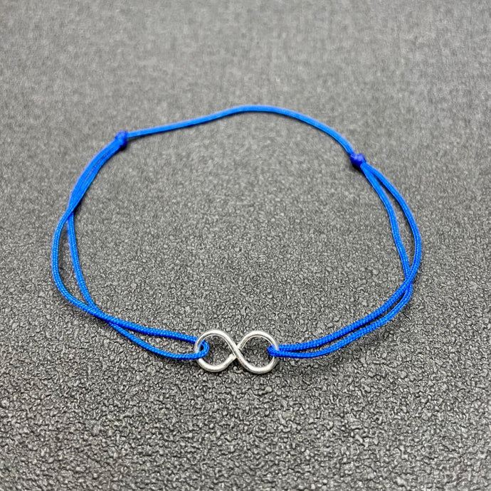 bracelet fin cordon bleu et signe infini en argent